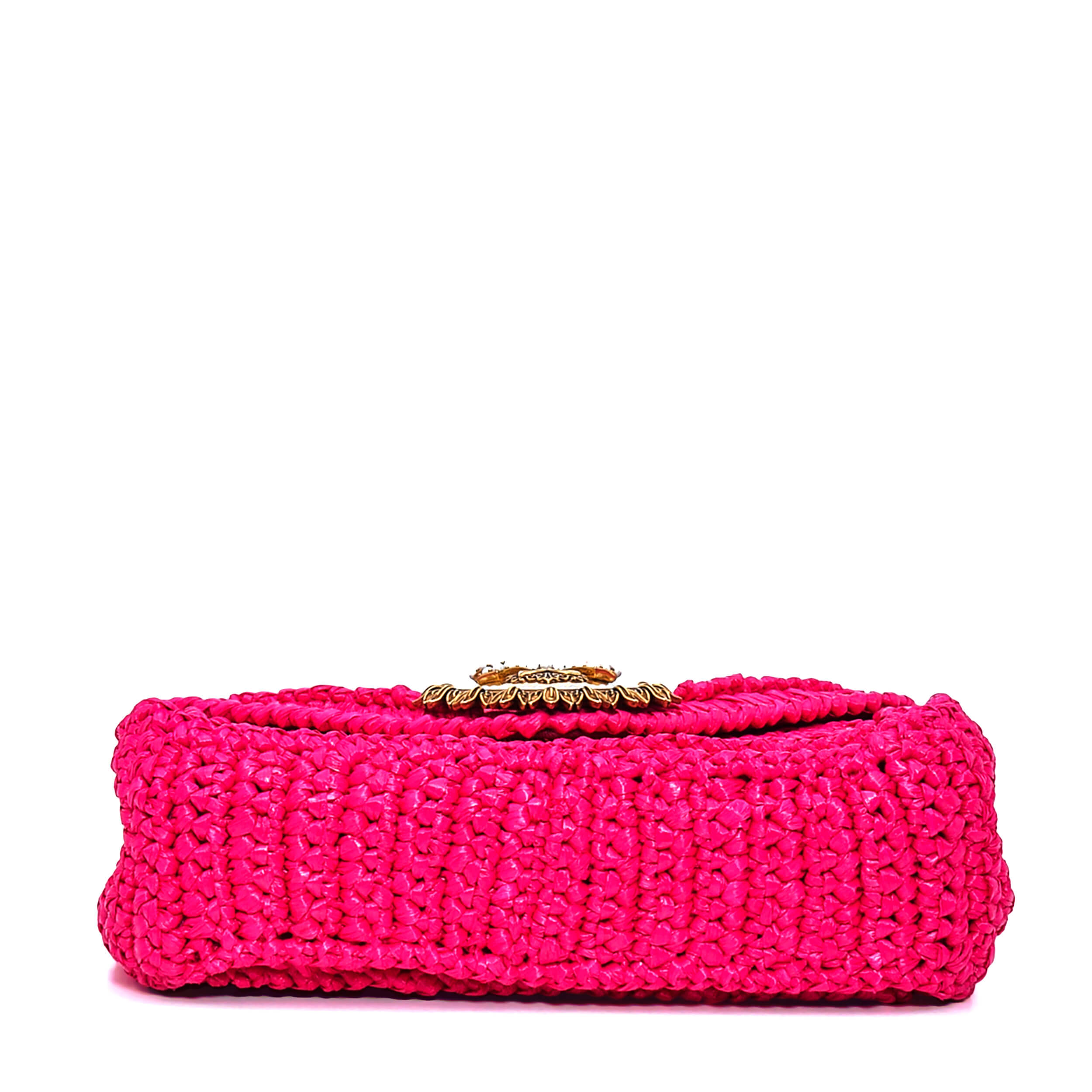 Dolce&Gabbana - Pink Crochet Raffia Devotion Small Bag